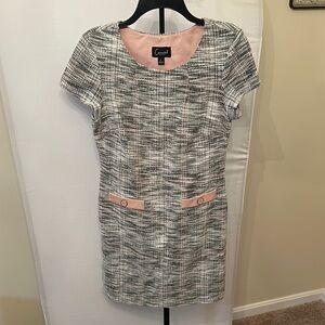 Connected Apparel White and Gray Sheath Mini Dress